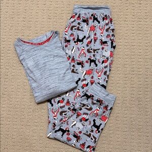 Muk Luks Woman’s Joggers Pajama Set With Holiday Dogs Novelty Print, Size Medium